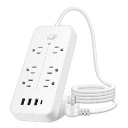 10-Outlet Power Strip with 3 USB-A and 1 USB-C Ports, Surge Protector, Extension Cord for Home and Office, Multi Plug Socket with Overload Protection (2360001201)
