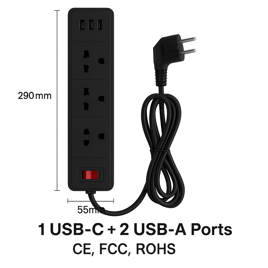 3-Outlet Power Strip with 1 USB-C + 2 USB-A Ports Overload Protection (2360000201) - Image 4