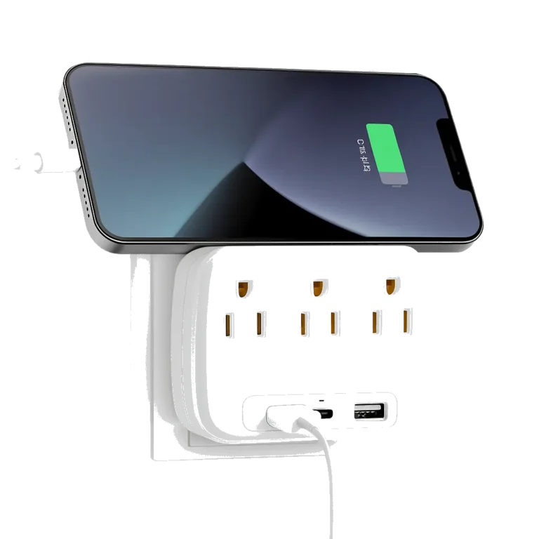 23600701 3-Outlet Wall Plug Adapter with 2 USB-A & 1 USB-C Ports White 1