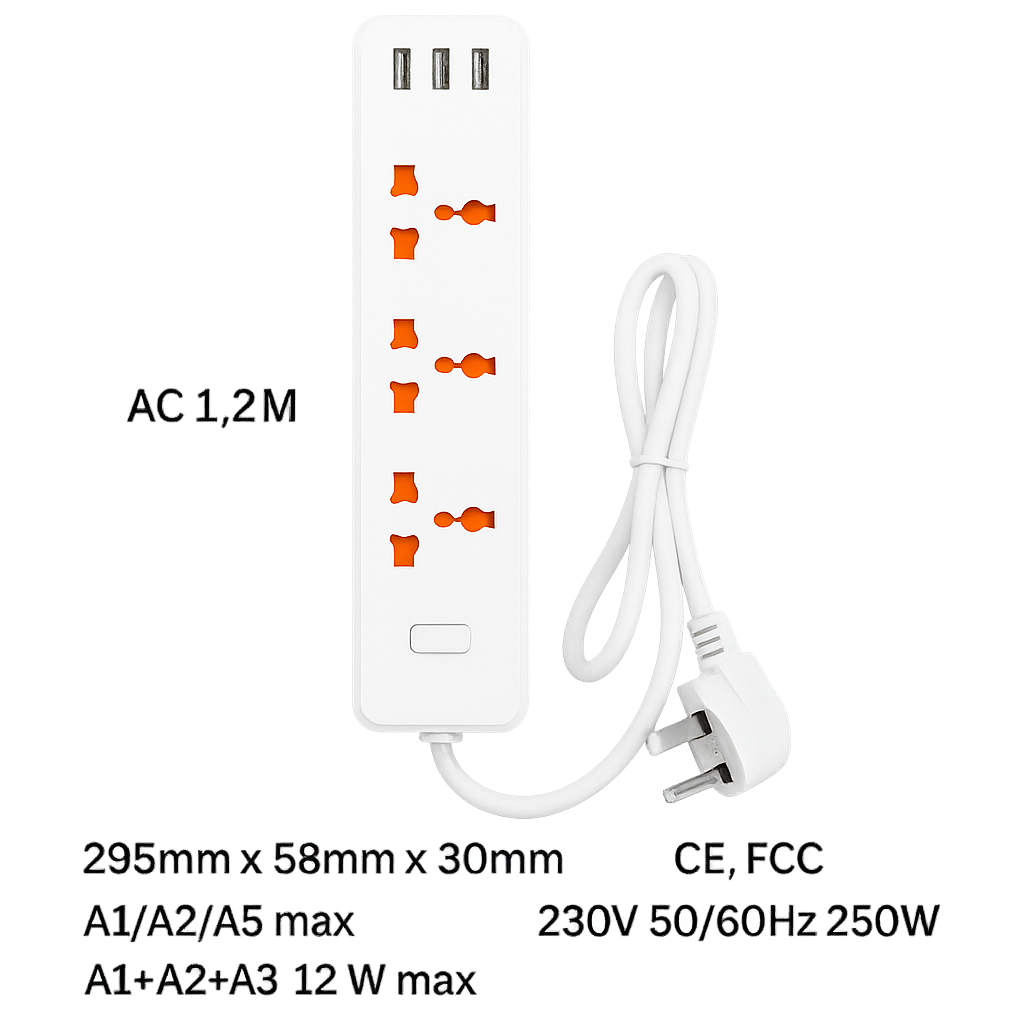 4-Outlet Power Strip with 3 USB-A Ports, 3.9ft Cord, 2500W Surge Protector, for Home & Office(2360000501) - Image 2