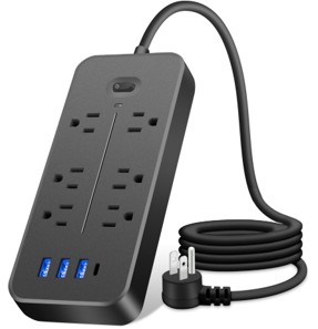 10-Outlet Power Strip with 3 USB-A and 1 USB-C Ports, Surge Protector, Extension Cord for Home and Office, Multi Plug Socket with Overload Protection (2360001202)